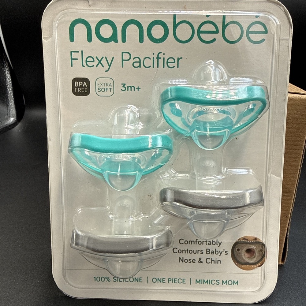 nanobebe Flexy Pacifier 4 Pack ~teal/Gray ~ 3+ Months ~ New